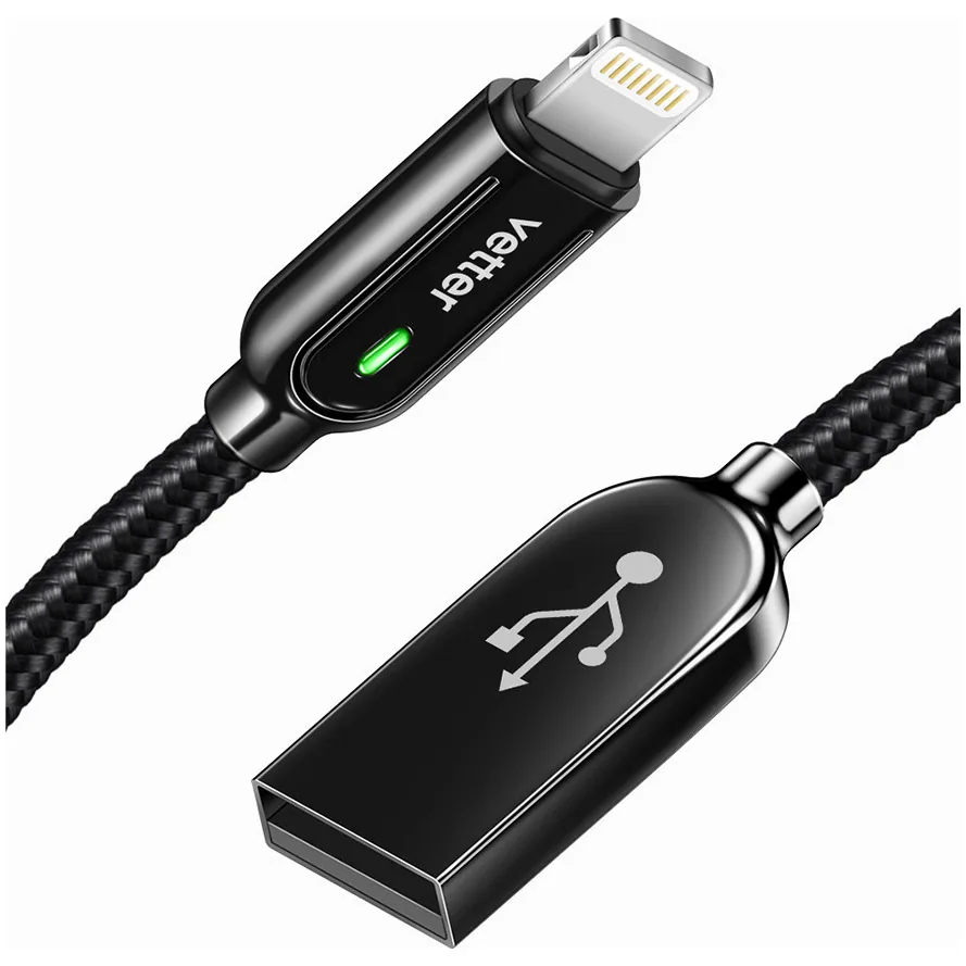 Cablu Vetter Smart tip lightning 2nd Gen, Auto Disconnect, Led Status Indicator, 1.2m, Negru